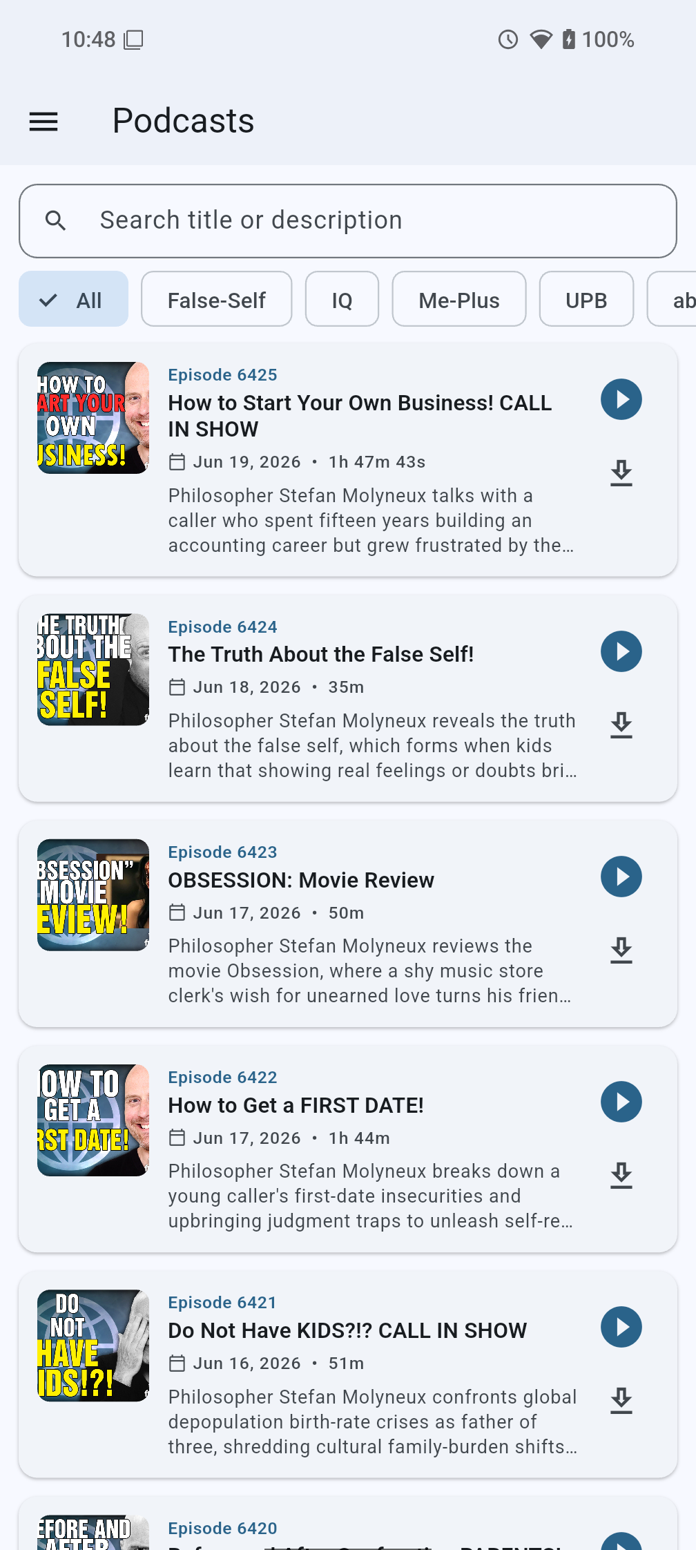 Freedomain Podcasts Screen